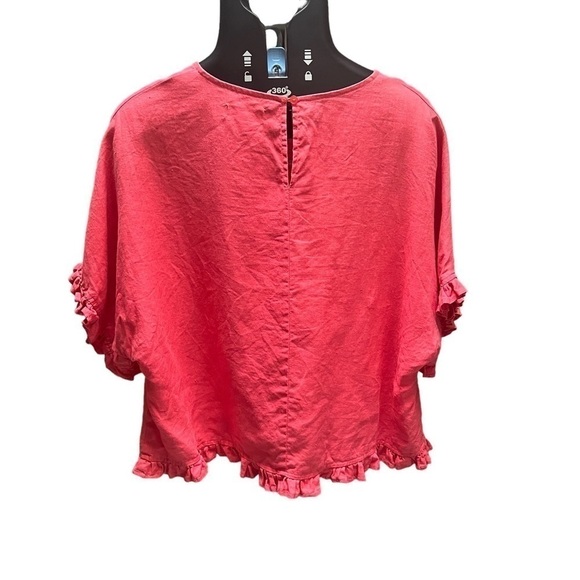 Cynthia Rowley Berry Pink Coral 100% Linen Ruffles Shirt Cropped Top Size Large - Picture 2 of 10